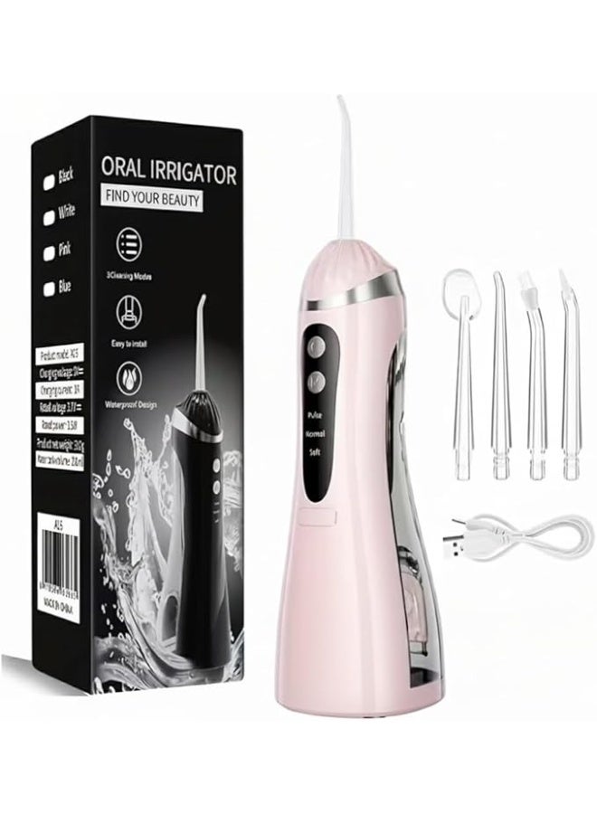 جهاز تنظيف الأسنان بالماء ومزود بـ 4 رؤوس نفاثة قابل لإعادة الشحن مناسب للمنزل والسفر - Image 1