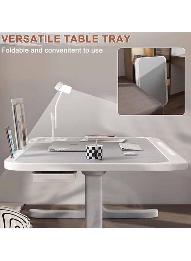 Green Tiger Laptop Bed Desk with LED Light, Foldable Laptop Table Non-slip Computer Tray for Bed with Book Stand, USB Port & Wireless Charging, Portable Dormitory Study Desk Side Drawer for Work Reading - Image 5