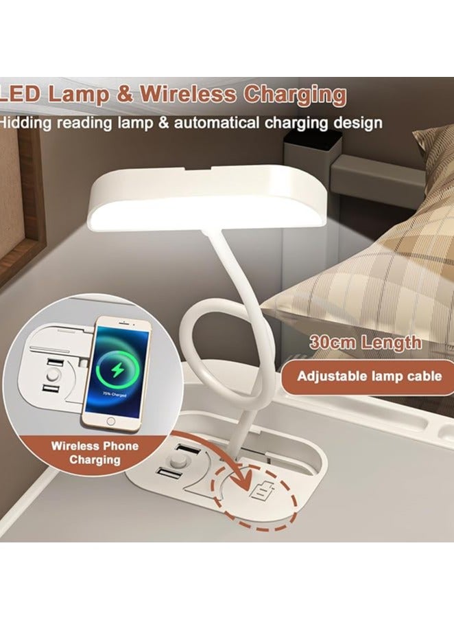 Green Tiger Laptop Bed Desk with LED Light, Foldable Laptop Table Non-slip Computer Tray for Bed with Book Stand, USB Port & Wireless Charging, Portable Dormitory Study Desk Side Drawer for Work Reading - Image 4