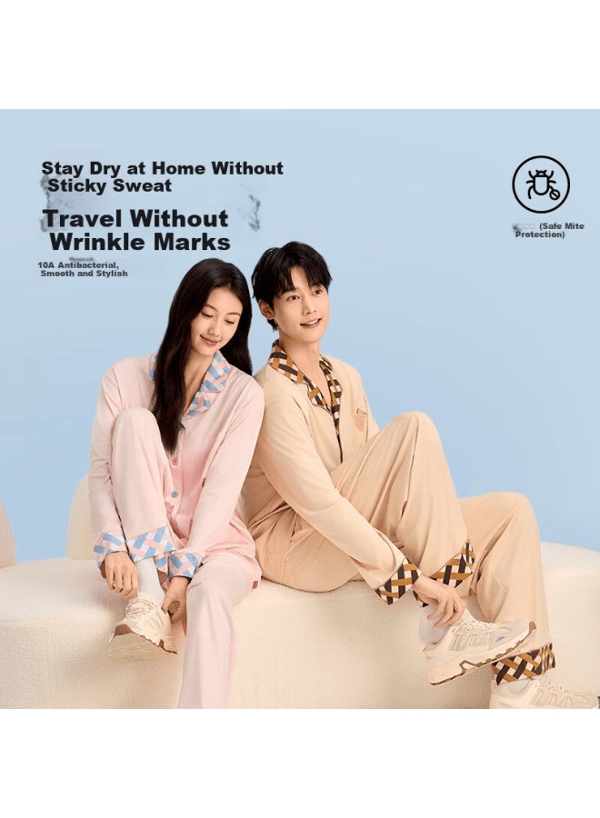 Grace National Color Series Water Glow Cotton Soft Moisturizing Couple Pajamas Premium Men And Women Sleepwear Homewear Set Festival - Image 3