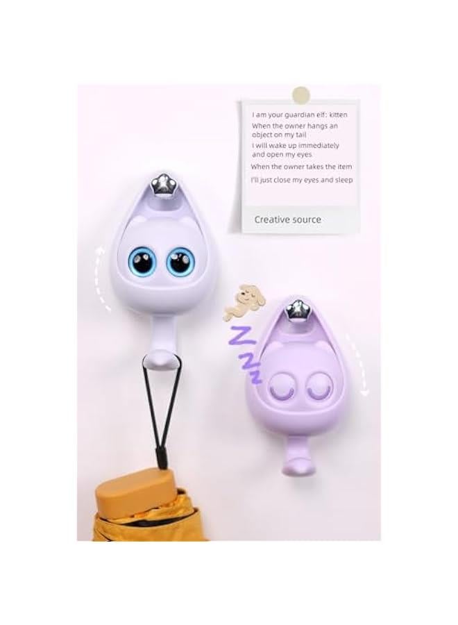 Cute Cat Wink Hooks, Adhesive Creative Hooks, Decorative for Kid's Room Entryway Office, for Key Purse Robe Bag Towel (Pink+Purple+Yellow+Green)  - Image 3