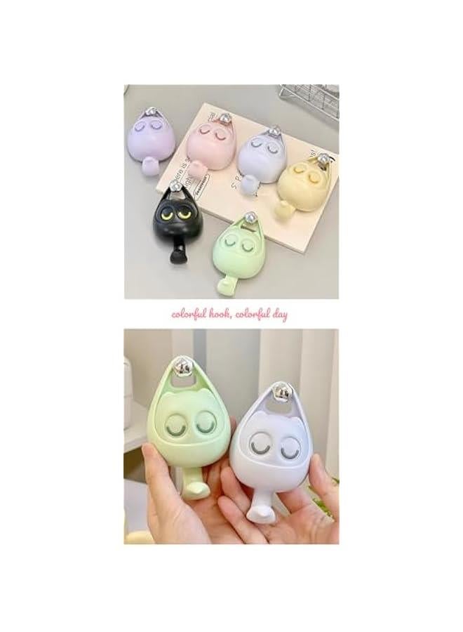 Cute Cat Wink Hooks, Adhesive Creative Hooks, Decorative for Kid's Room Entryway Office, for Key Purse Robe Bag Towel (Pink+Purple+Yellow+Green)  - Image 5