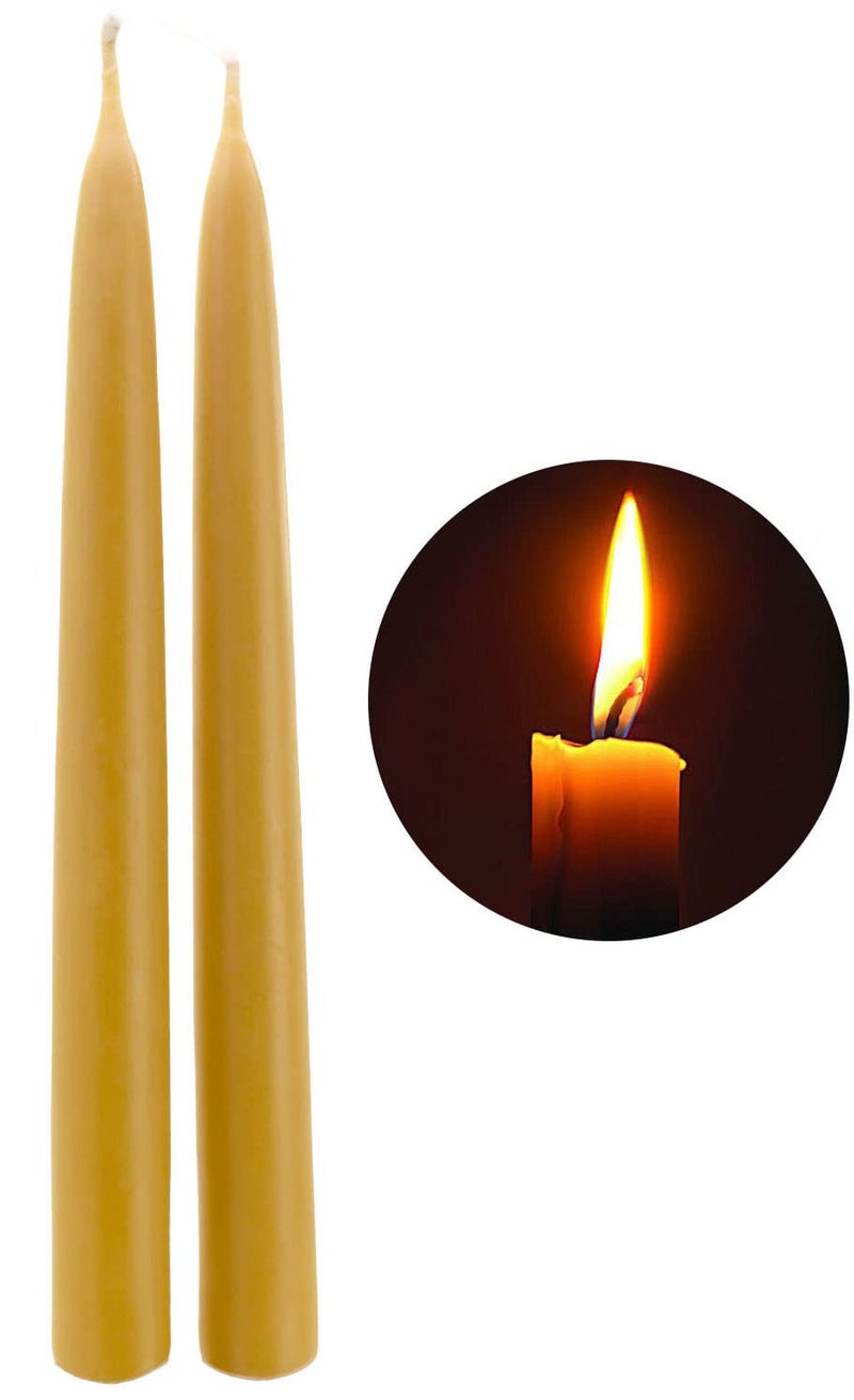 DEYBBY Natural Beeswax Taper Candles  DEYBBY Long Burning Handmade 10"" Tapered Candlesticks  9Hrs Burn Time  Smokeless and Dripless  2 Pack  - Image 1