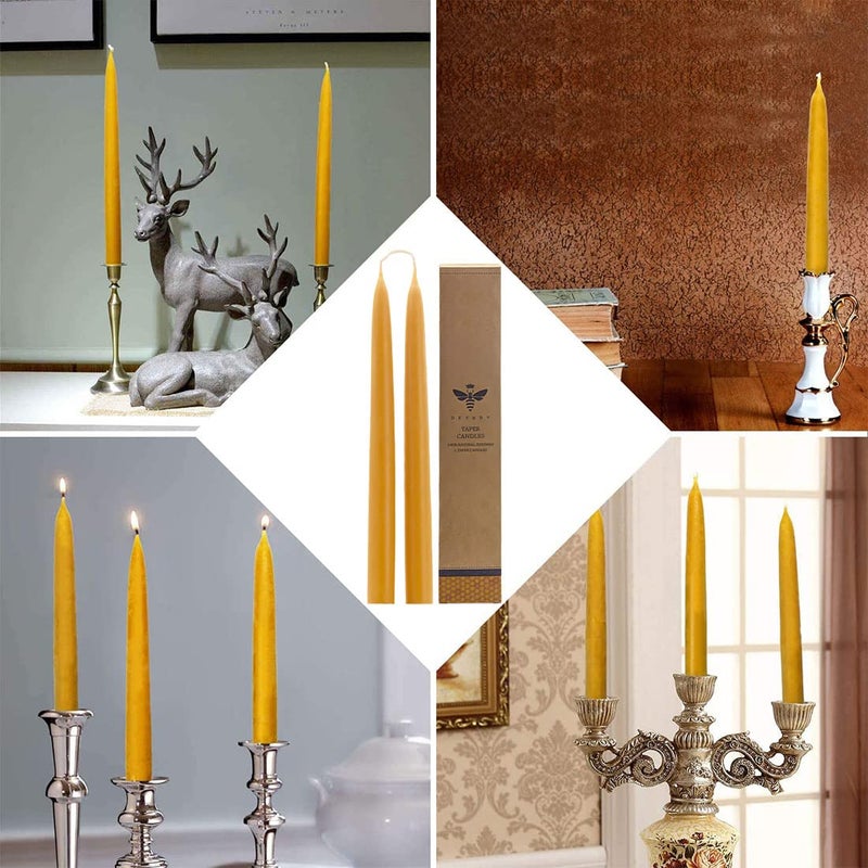 DEYBBY Natural Beeswax Taper Candles  DEYBBY Long Burning Handmade 10"" Tapered Candlesticks  9Hrs Burn Time  Smokeless and Dripless  2 Pack  - Image 3