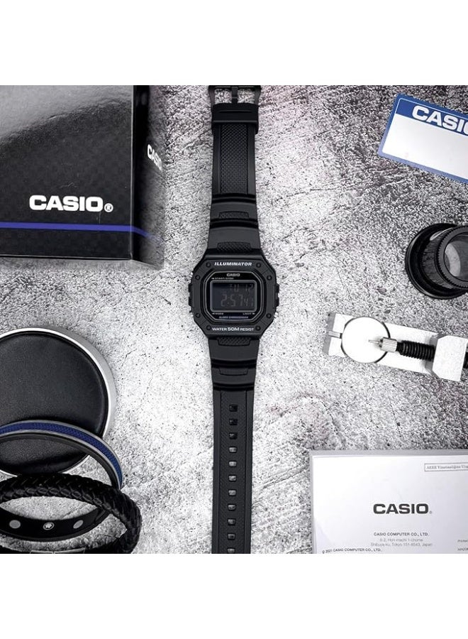 كاسيو ساعة كاسيو للرجال - W-218H-1BVDF مينا أسود وسوار أسود - Image 3