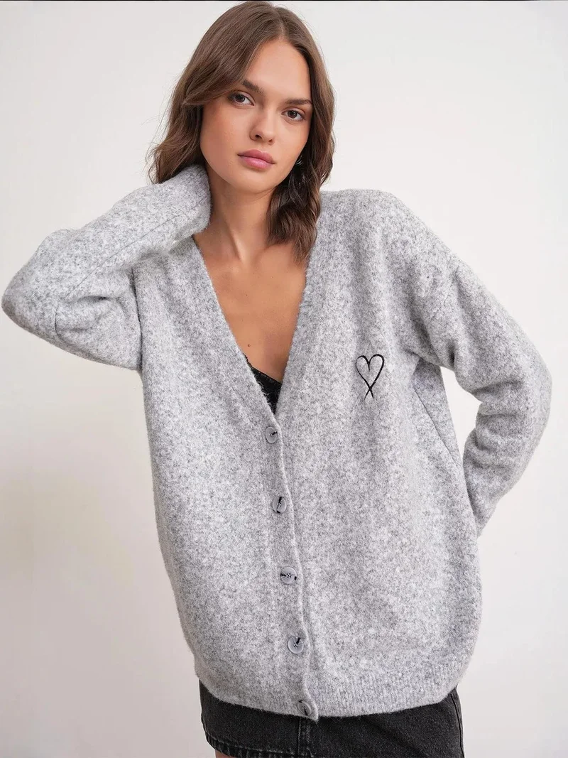 MixRay Mixray Oversized Knit Cardigan with Heart Detail