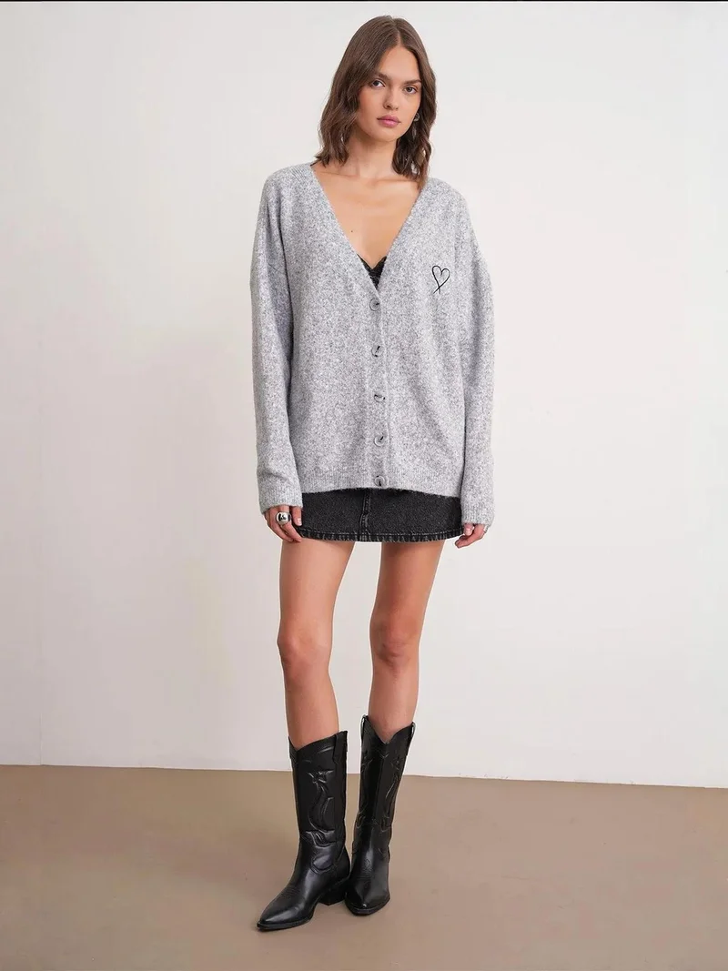 MixRay Mixray Oversized Knit Cardigan with Heart Detail