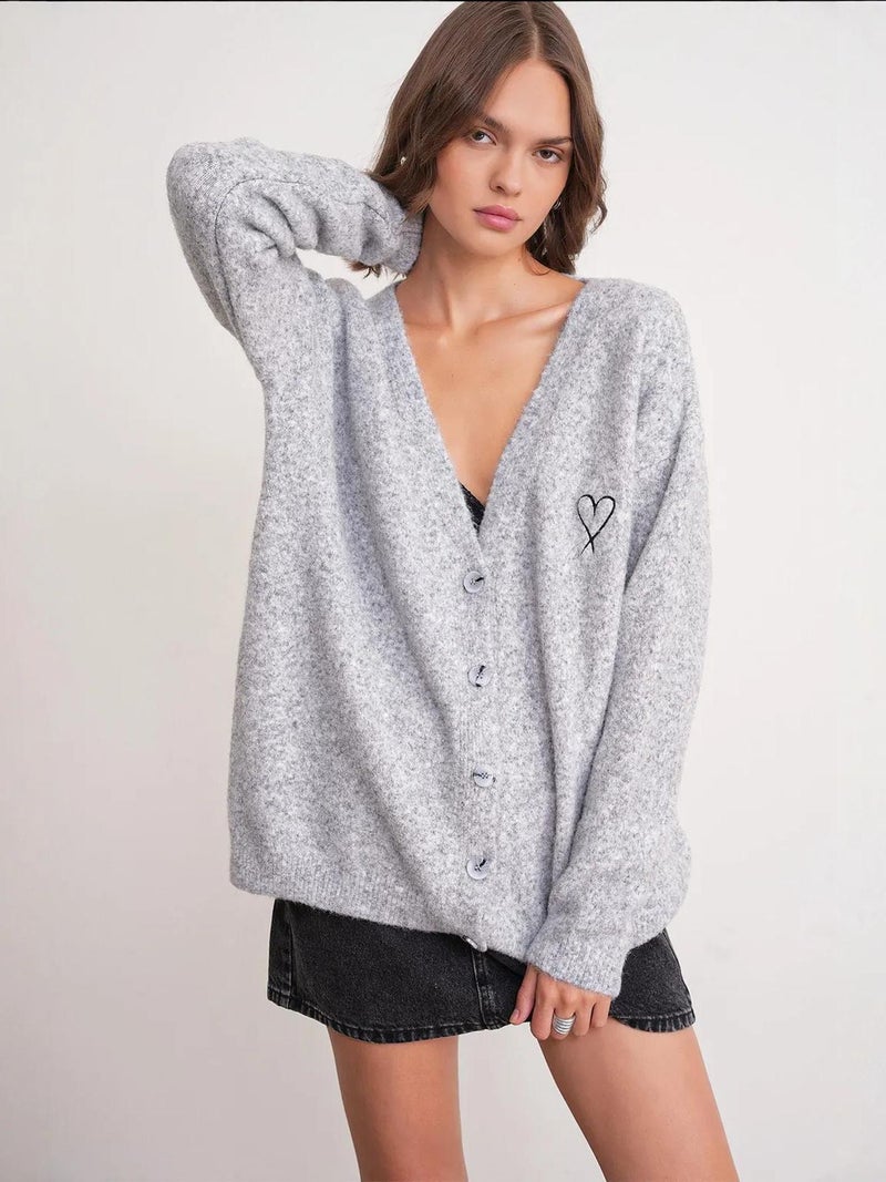 Mixray Oversized Knit Cardigan with Heart Detail - Image 3
