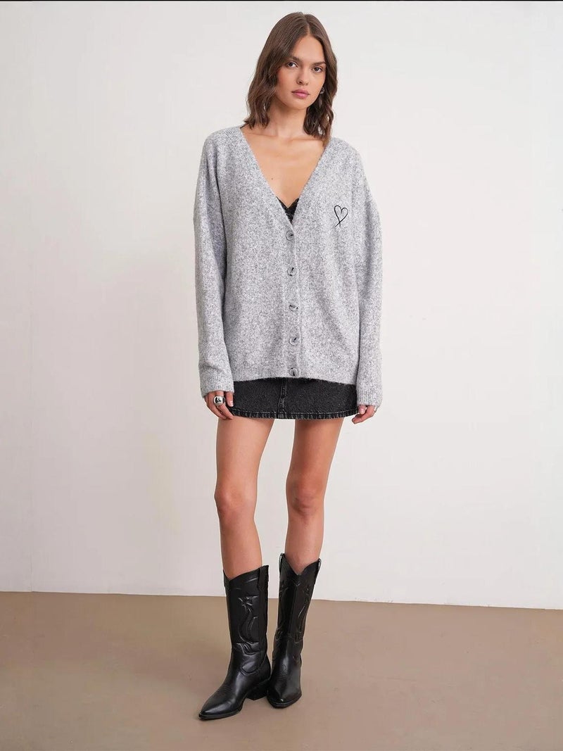 Mixray Oversized Knit Cardigan with Heart Detail - Image 2