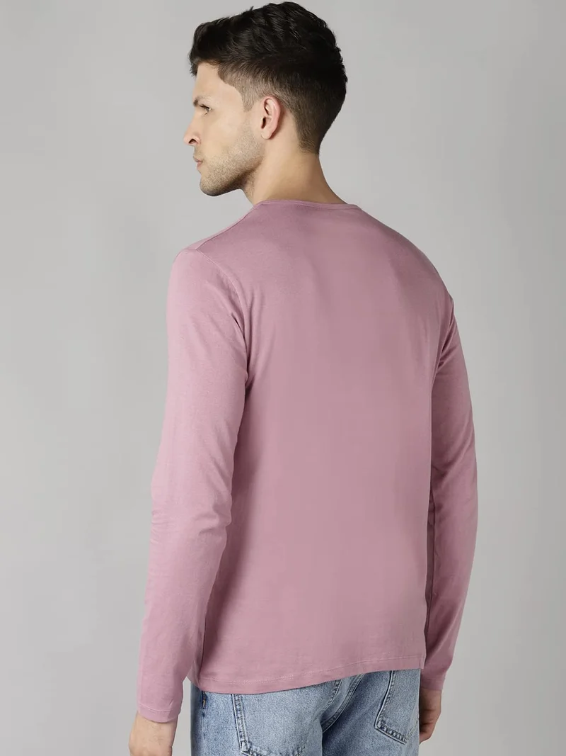 Urbano Fashion  Urbano Fashion Men's Lilac Solid Henley Neck Slim Fit Full Sleeve Cotton T-Shirt  | Best Price UAE