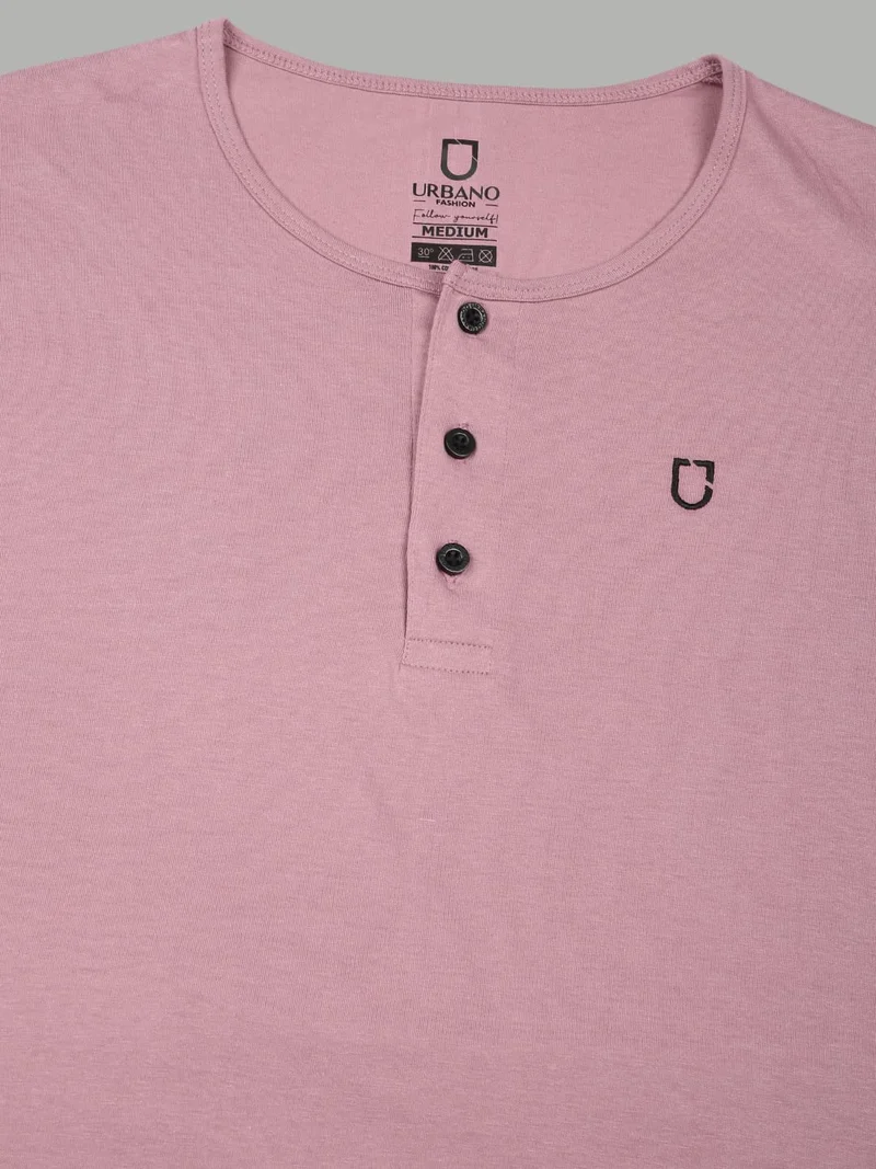 Urbano Fashion  Urbano Fashion Men's Lilac Solid Henley Neck Slim Fit Full Sleeve Cotton T-Shirt  | Best Price UAE
