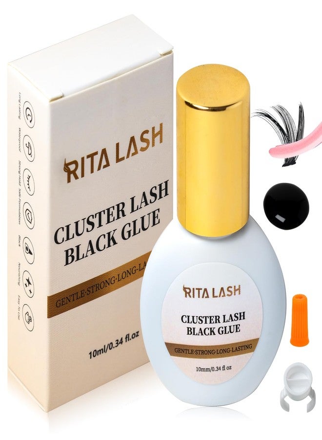 RITALASH Lash Cluster Glue Waterproof Lash Glue for Eyelash Clusters Long Lasting Black Eyelash Adhesives Strong Hold No Irritation(Black,10ml) - Image 1
