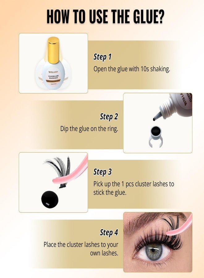 RITALASH Lash Cluster Glue Waterproof Lash Glue for Eyelash Clusters Long Lasting Black Eyelash Adhesives Strong Hold No Irritation(Black,10ml) - Image 4