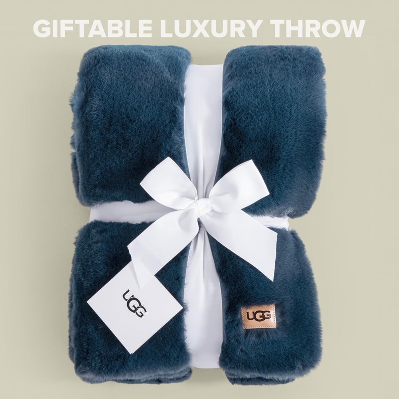 UGG Euphoria Faux Fur Throw Blanket, Soft Warm Throw Blankets for Couch or Bed, Luxury Bedroom Decor, Giftable Fuzzy Blankets, Machine Washable, 50-inch x 70-inch, Indigo Blue - Image 3