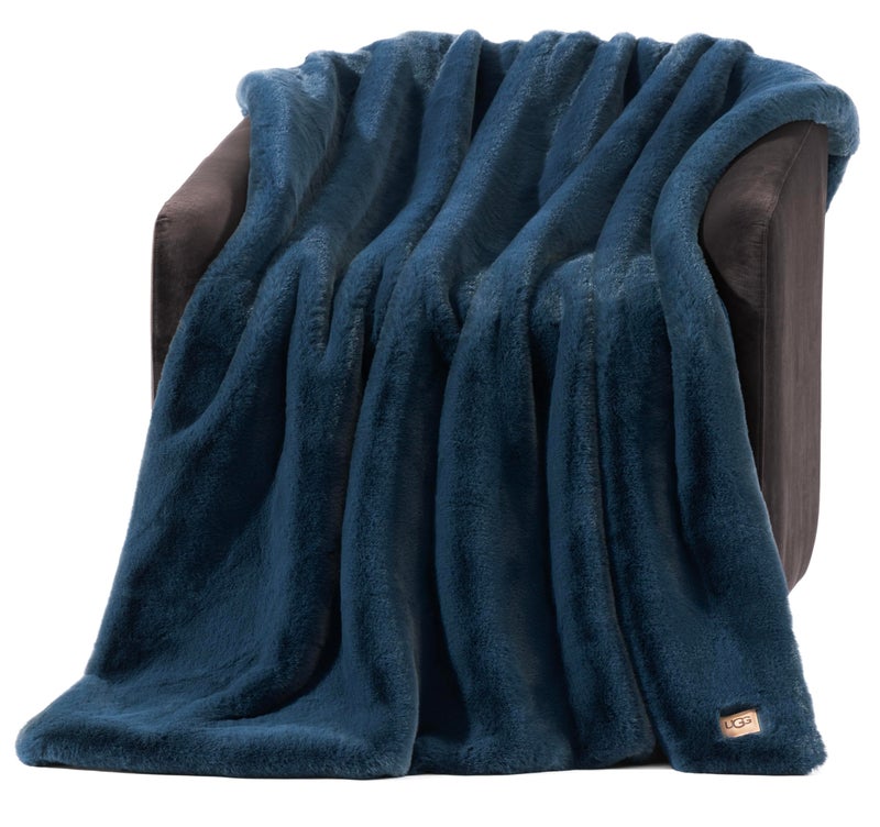 UGG Euphoria Faux Fur Throw Blanket, Soft Warm Throw Blankets for Couch or Bed, Luxury Bedroom Decor, Giftable Fuzzy Blankets, Machine Washable, 50-inch x 70-inch, Indigo Blue - Image 1