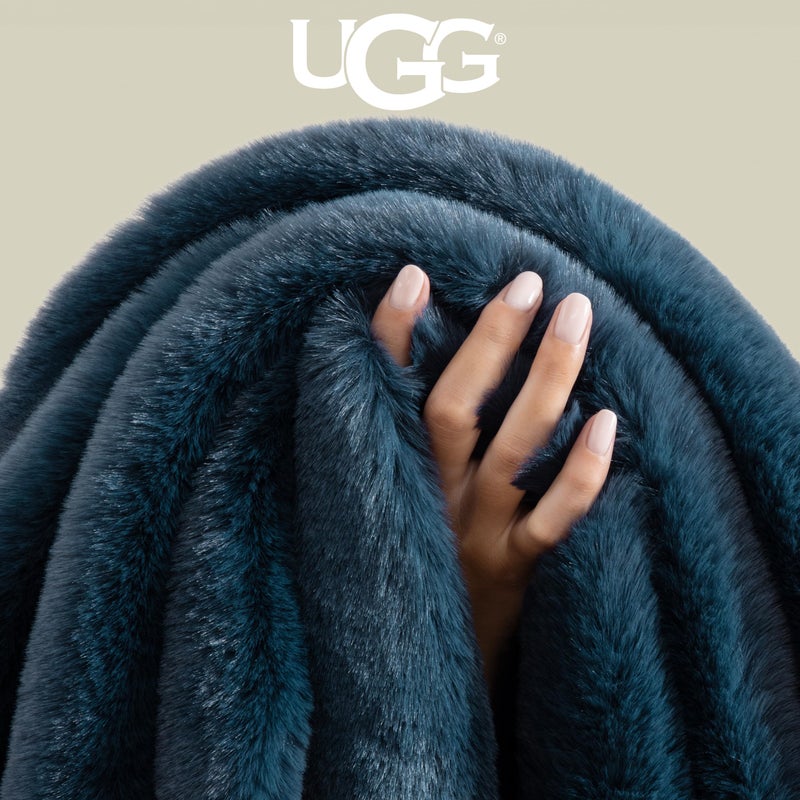 UGG Euphoria Faux Fur Throw Blanket, Soft Warm Throw Blankets for Couch or Bed, Luxury Bedroom Decor, Giftable Fuzzy Blankets, Machine Washable, 50-inch x 70-inch, Indigo Blue - Image 4