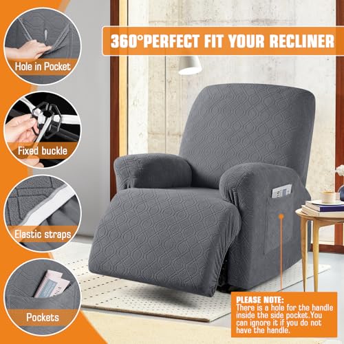 VANSOFY Recliner Chair Cover, 3-Pieces Stretch Recliner Covers for Recliner Chair Soft Reclining Chair Slipcover Furniture Protector for Dogs Cats(Dark Gray) - Image 4