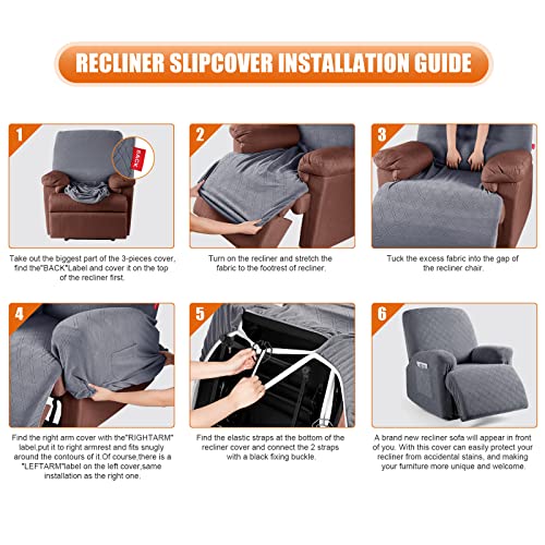 VANSOFY Recliner Chair Cover, 3-Pieces Stretch Recliner Covers for Recliner Chair Soft Reclining Chair Slipcover Furniture Protector for Dogs Cats(Dark Gray) - Image 3