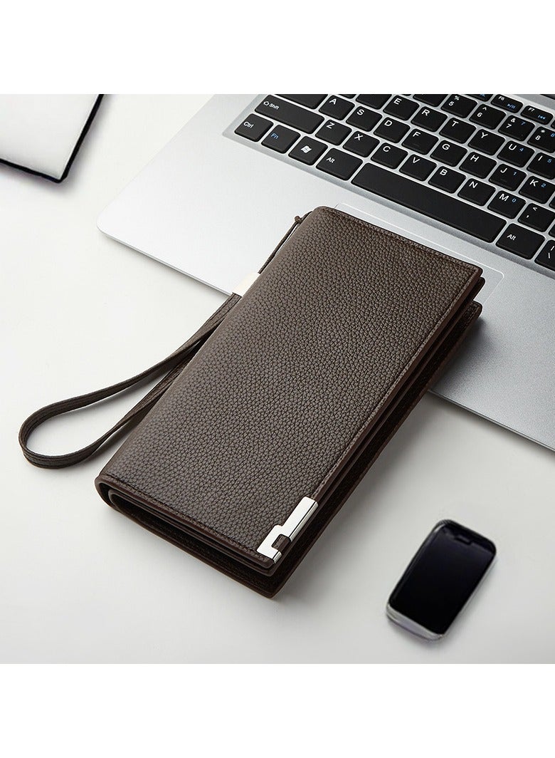 هاي هيلوك محفظة جلدية طويلة للرجال مع حجب RFID، محفظة قابلة للطي مزدوجة مع سحاب - Image 1