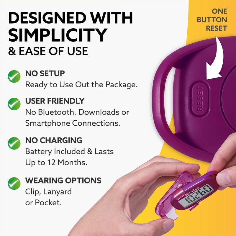 3DActive 3DFitBud Simple Step Counter Walking 3D Pedometer by with Clip, Lanyard Accurate Step Tracker Large Display, Easy to Use for Kids Men Women Adult Seniors Daily Step Tracking - A420S - Image 3