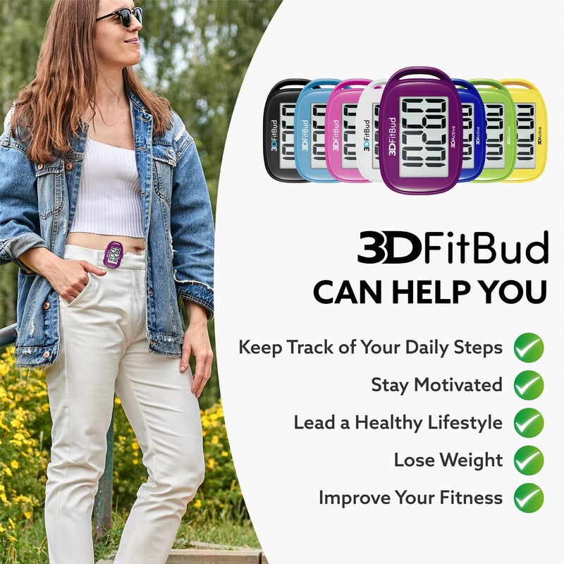 3DActive 3DFitBud Simple Step Counter Walking 3D Pedometer by with Clip, Lanyard Accurate Step Tracker Large Display, Easy to Use for Kids Men Women Adult Seniors Daily Step Tracking - A420S - Image 4