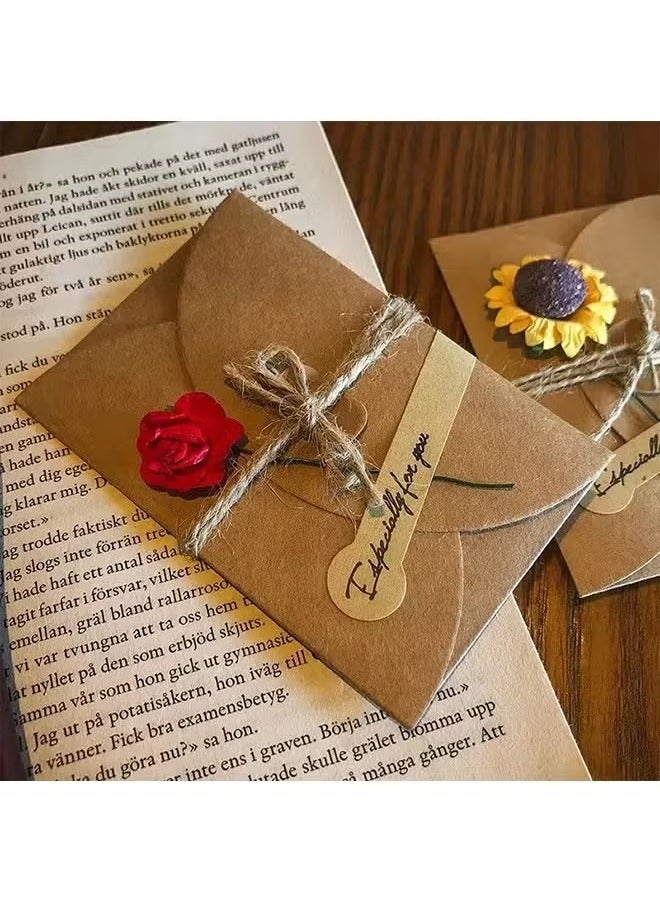 Generic 4 Packs Greeting Card,Brown Kraft 4 Floral Designs of Dried Flowers Greeting Cards with Envelopes, Stickers and Twine, Blank Note Cards for Friend  - Image 3