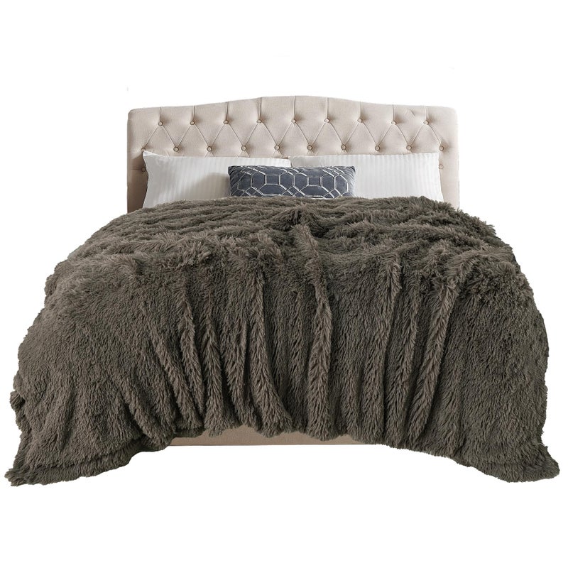 TOONOW Extra Soft Fuzzy Faux Fur Blanket Twin Size 70""x78""  Reversible Lightweight Plush Fuzzy Cozy Soft Blankets and Throws for Couch Sofa Bed  Decorative Fluffy Plush Comfy Blanket  Dark Brown - Image 1