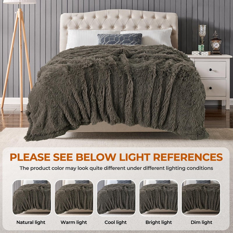 TOONOW Extra Soft Fuzzy Faux Fur Blanket Twin Size 70""x78""  Reversible Lightweight Plush Fuzzy Cozy Soft Blankets and Throws for Couch Sofa Bed  Decorative Fluffy Plush Comfy Blanket  Dark Brown - Image 5