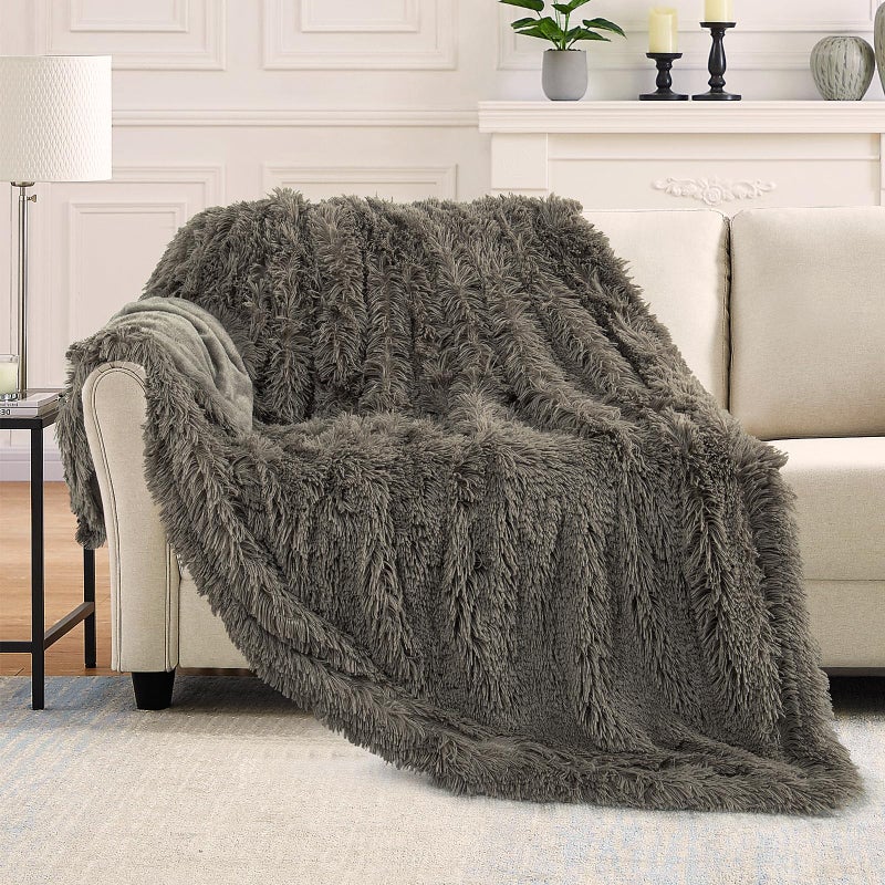TOONOW Extra Soft Fuzzy Faux Fur Blanket Twin Size 70""x78""  Reversible Lightweight Plush Fuzzy Cozy Soft Blankets and Throws for Couch Sofa Bed  Decorative Fluffy Plush Comfy Blanket  Dark Brown - Image 2