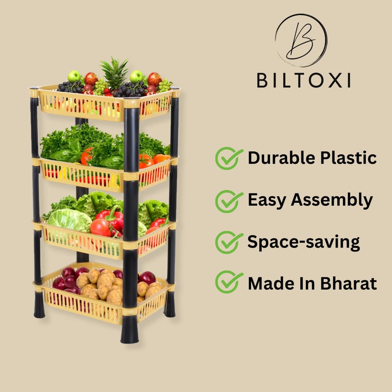 Biltoxi Multipurpose Plastic Storage Rack for Kitchen Onion Potato Sabji Fruit Corner Storage Stand Basket Folding Rack Countertop Kitchen Organizer Cart Kitchen Trolley Rack 4 Layer Ivory - Image 3
