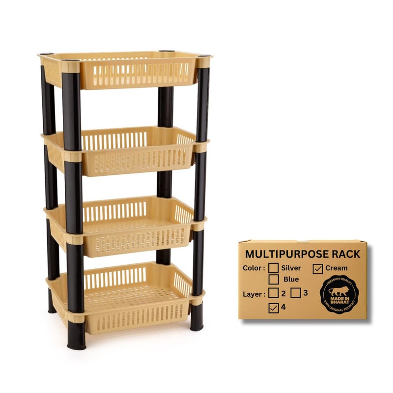 Biltoxi Multipurpose Plastic Storage Rack for Kitchen Onion Potato Sabji Fruit Corner Storage Stand Basket Folding Rack Countertop Kitchen Organizer Cart Kitchen Trolley Rack 4 Layer Ivory - Image 1