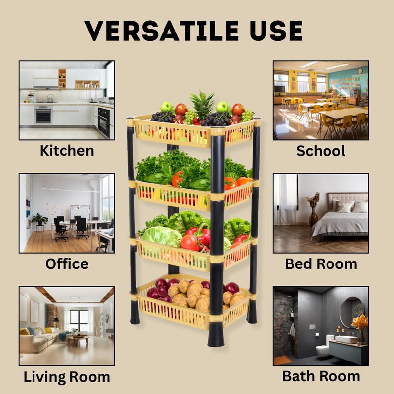 Biltoxi Multipurpose Plastic Storage Rack for Kitchen Onion Potato Sabji Fruit Corner Storage Stand Basket Folding Rack Countertop Kitchen Organizer Cart Kitchen Trolley Rack 4 Layer Ivory - Image 4