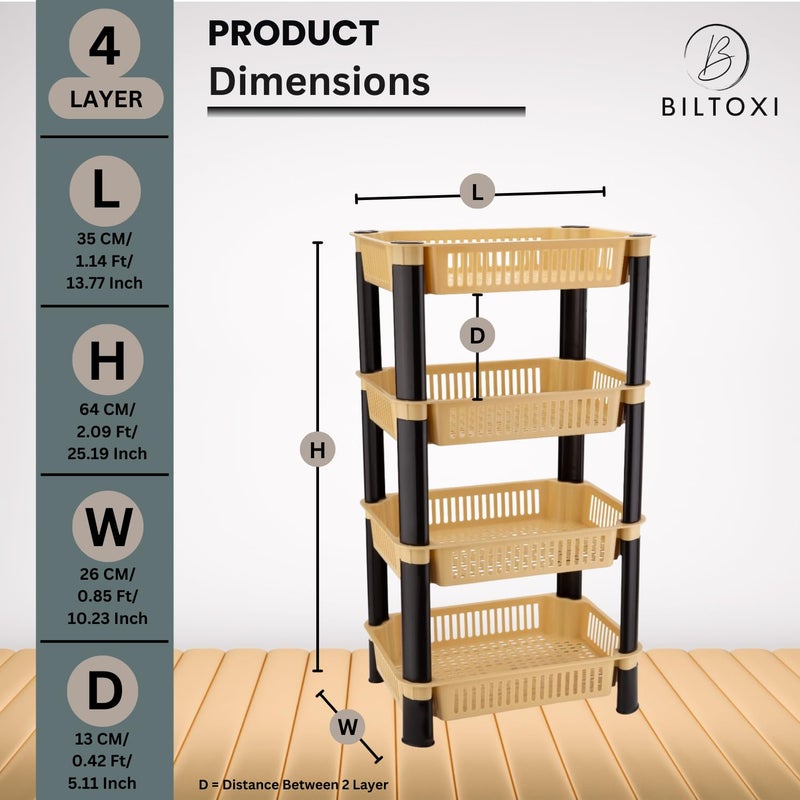 Biltoxi Multipurpose Plastic Storage Rack for Kitchen Onion Potato Sabji Fruit Corner Storage Stand Basket Folding Rack Countertop Kitchen Organizer Cart Kitchen Trolley Rack 4 Layer Ivory - Image 2