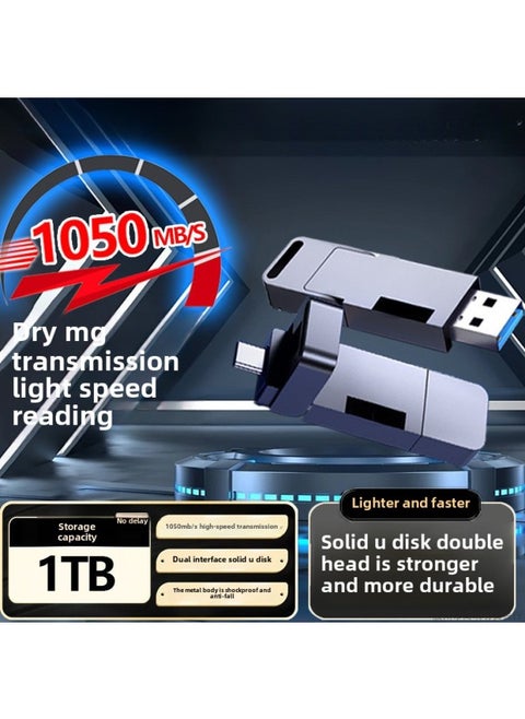 1TB Solid-state-U Disk Type-c Mobile Phone Computer Dual-use-dual-interface USB 1000 MB/S High-speed K121-Capacity:Dual Port [1050mb/s] Gigabit Optical Speed Transmission-Interface:Metal Solid U Disk [128g] + Special Protective Leather Case