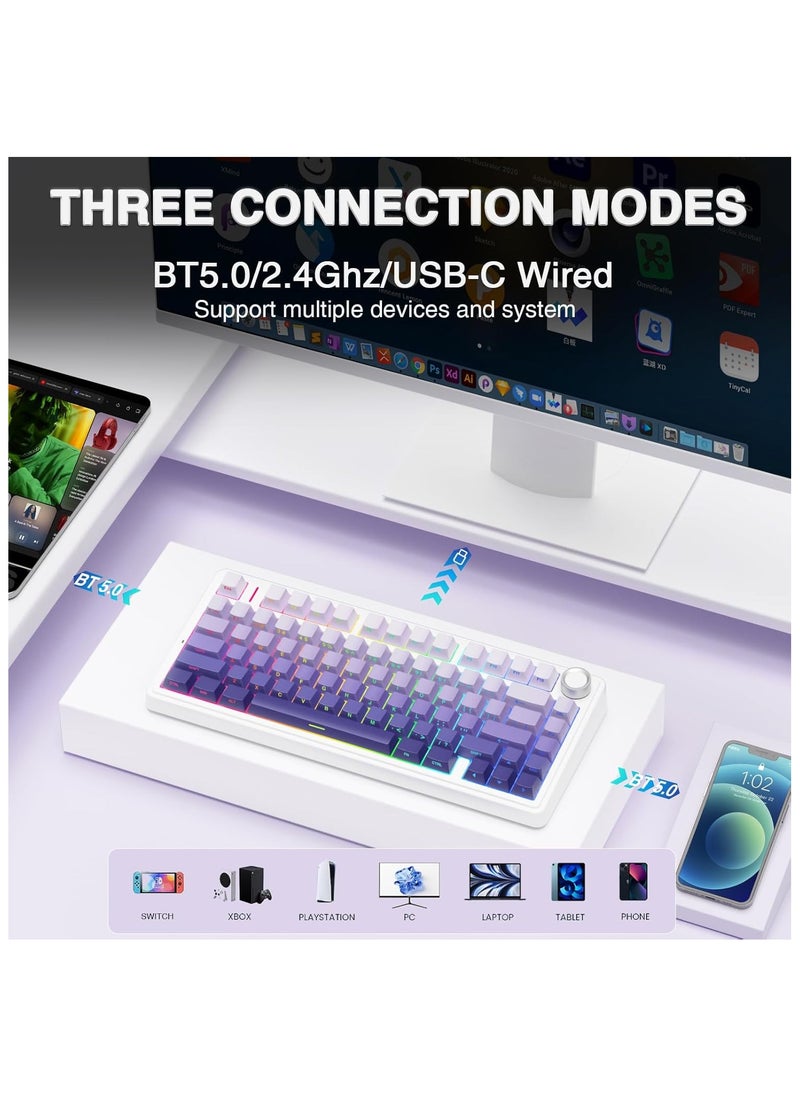 AULA - AULA F75 75% Wireless Mechanical Keyboard,2.4Ghz/Type-C/BT5.0 Mechanical Keyboard,Side Engraved Gasket Hot Swappable Custom Keyboard,Pre-lubed Linear Switches RGB Backlit Gaming Keyboard(Star Vector Switch - Purple) - Image 1