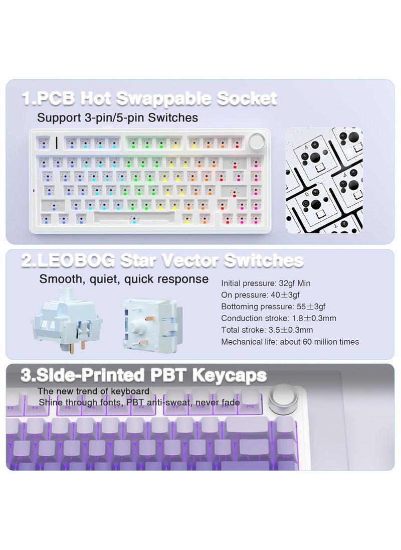 AULA - AULA F75 75% Wireless Mechanical Keyboard,2.4Ghz/Type-C/BT5.0 Mechanical Keyboard,Side Engraved Gasket Hot Swappable Custom Keyboard,Pre-lubed Linear Switches RGB Backlit Gaming Keyboard(Star Vector Switch - Purple) - Image 1