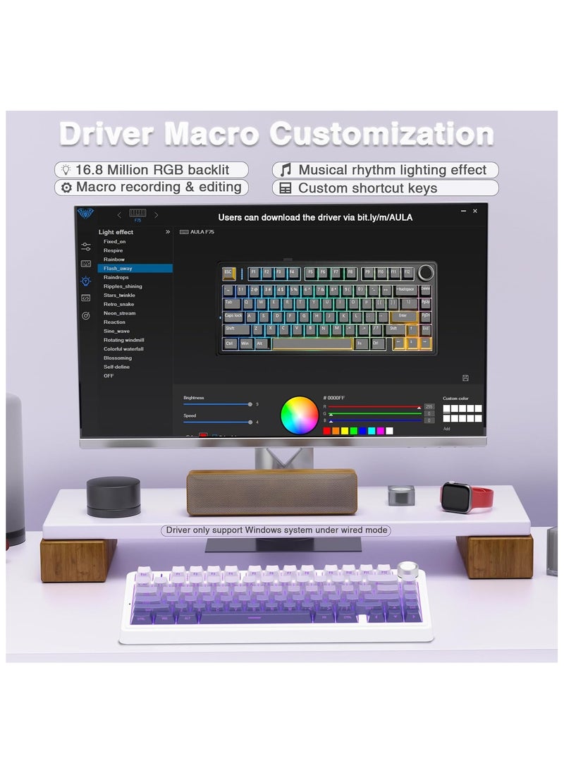 AULA - AULA F75 75% Wireless Mechanical Keyboard,2.4Ghz/Type-C/BT5.0 Mechanical Keyboard,Side Engraved Gasket Hot Swappable Custom Keyboard,Pre-lubed Linear Switches RGB Backlit Gaming Keyboard(Star Vector Switch - Purple) - Image 1