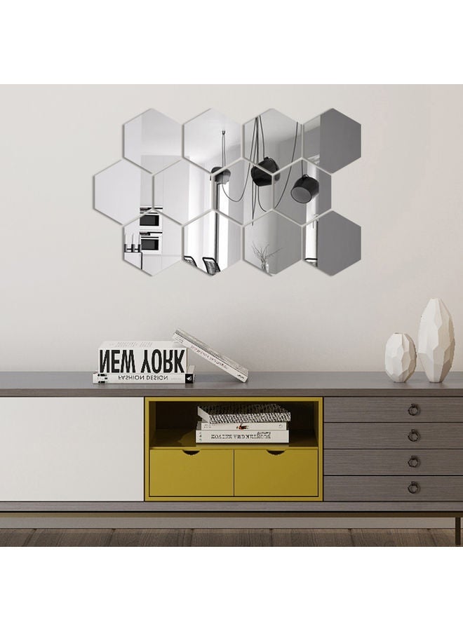 NIBEMINENT 12-Piece Hexagon Shaped Mirror Wall Decals Silver - Image 2