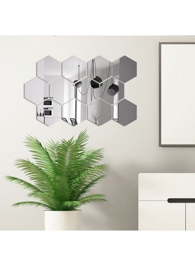 NIBEMINENT 12-Piece Hexagon Shaped Mirror Wall Decals Silver - Image 4