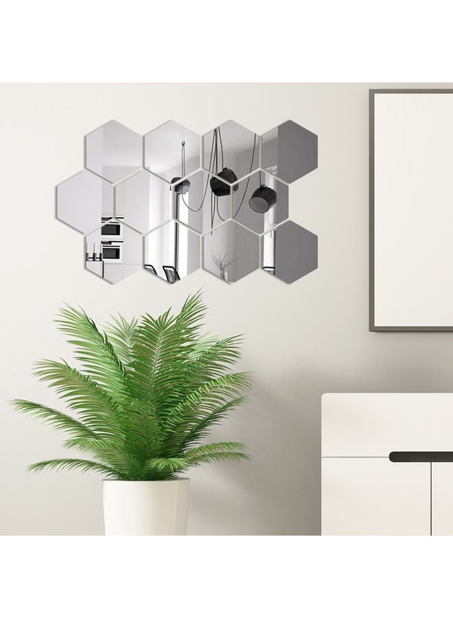 NIBEMINENT 12-Piece Hexagon Shaped Mirror Wall Decals Silver - Image 5