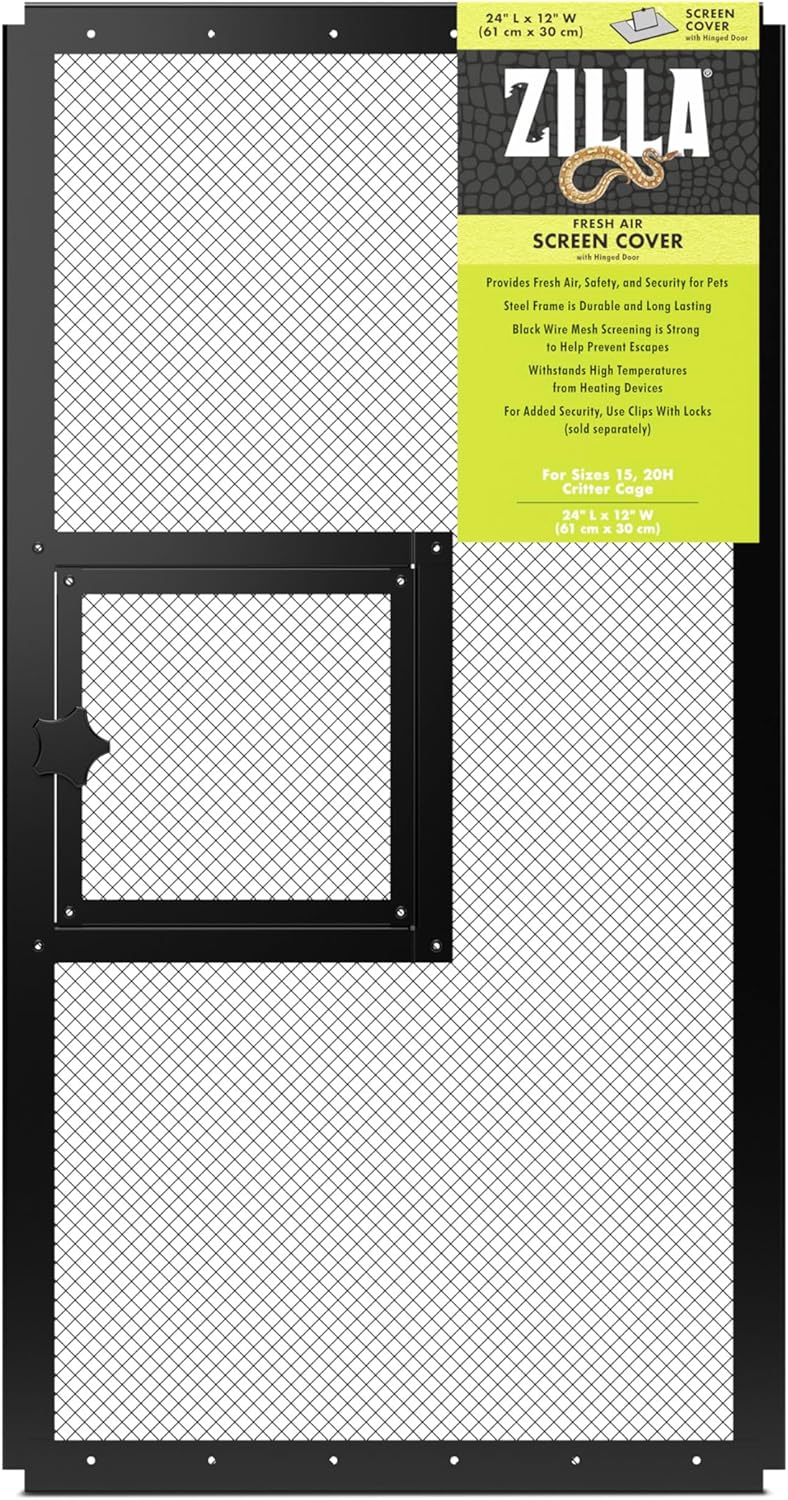Zilla Pet Reptile Terrarium Fresh Air Screen Cover with Hinged Door 24" x 12" - Image 1