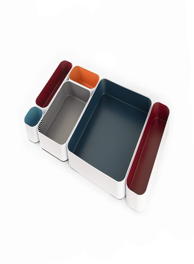 Three by Three Seattle 6 Piece Metal Organizer Tray Set for Storing Makeup, Stationery, Utensils, and More in Office Desk, Kitchen and Bathroom Drawers (2 Inch, Berry, Sunset, Blue, Stripes) - Image 4