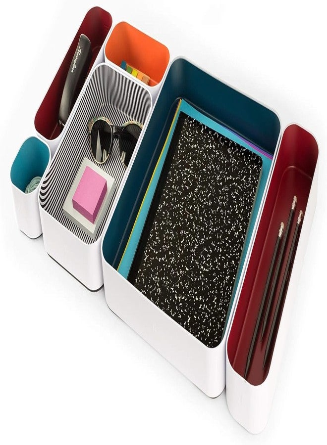 Three by Three Seattle 6 Piece Metal Organizer Tray Set for Storing Makeup, Stationery, Utensils, and More in Office Desk, Kitchen and Bathroom Drawers (2 Inch, Berry, Sunset, Blue, Stripes) - Image 5