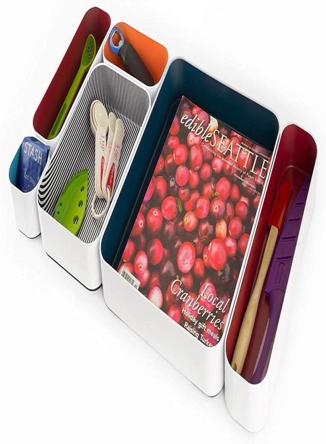 Three by Three Seattle 6 Piece Metal Organizer Tray Set for Storing Makeup, Stationery, Utensils, and More in Office Desk, Kitchen and Bathroom Drawers (2 Inch, Berry, Sunset, Blue, Stripes) - Image 3