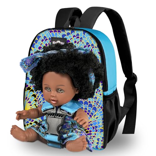 Nice2you Black Baby Doll with Backpack Carrier 10in American African Doll for Girls Toddlers Aged 2 Backpack for Baby Doll Accessories Storage Perfect for 1 2 3 4 5 6 Years Old Kids - Image 1