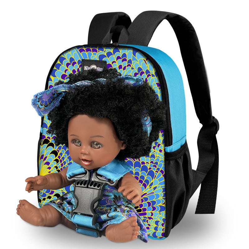 Nice2you Black Baby Doll with Backpack Carrier 10in American African Doll for Girls Toddlers Aged 2 Backpack for Baby Doll Accessories Storage Perfect for 1 2 3 4 5 6 Years Old Kids - Image 3