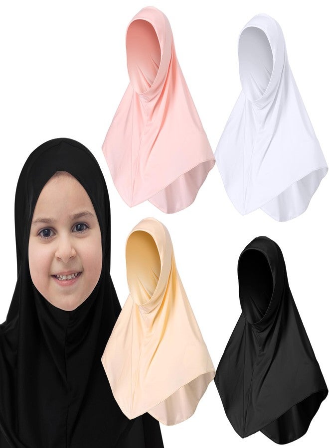 Cozypower 4 Pcs Hijab Muslim for Girls Kids Head Scarf Shawls Neck Wrap Kids Headscarf Turban Ready to Wear Easy Instant(Classic Color) - Image 1