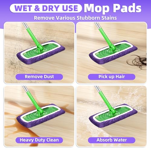 LOVECO Reusable Mop Pads Compatible with Swiffer Sweeper Mop, Microfiber Wet Pads Refill & Machine Washable Dry Sweeping Cloths for Use on All Sealed Floors - Stone, Hardwood, Laminate & Tile (6 Purple) - Image 4