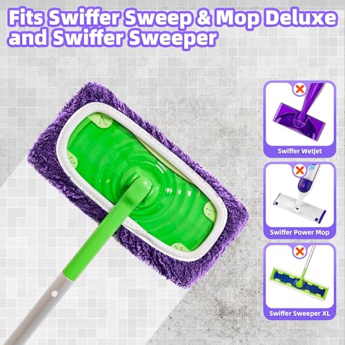 LOVECO Reusable Mop Pads Compatible with Swiffer Sweeper Mop, Microfiber Wet Pads Refill & Machine Washable Dry Sweeping Cloths for Use on All Sealed Floors - Stone, Hardwood, Laminate & Tile (6 Purple) - Image 2