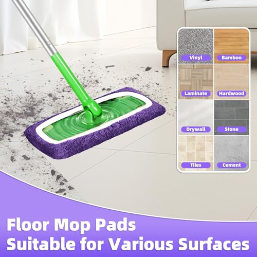 LOVECO Reusable Mop Pads Compatible with Swiffer Sweeper Mop, Microfiber Wet Pads Refill & Machine Washable Dry Sweeping Cloths for Use on All Sealed Floors - Stone, Hardwood, Laminate & Tile (6 Purple) - Image 5